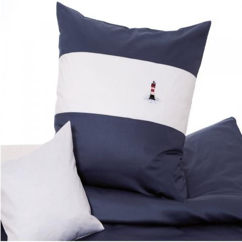 Bettwäsche Lorena Maritim Leuchtturm  Uni Roter Sand  | marineblau 